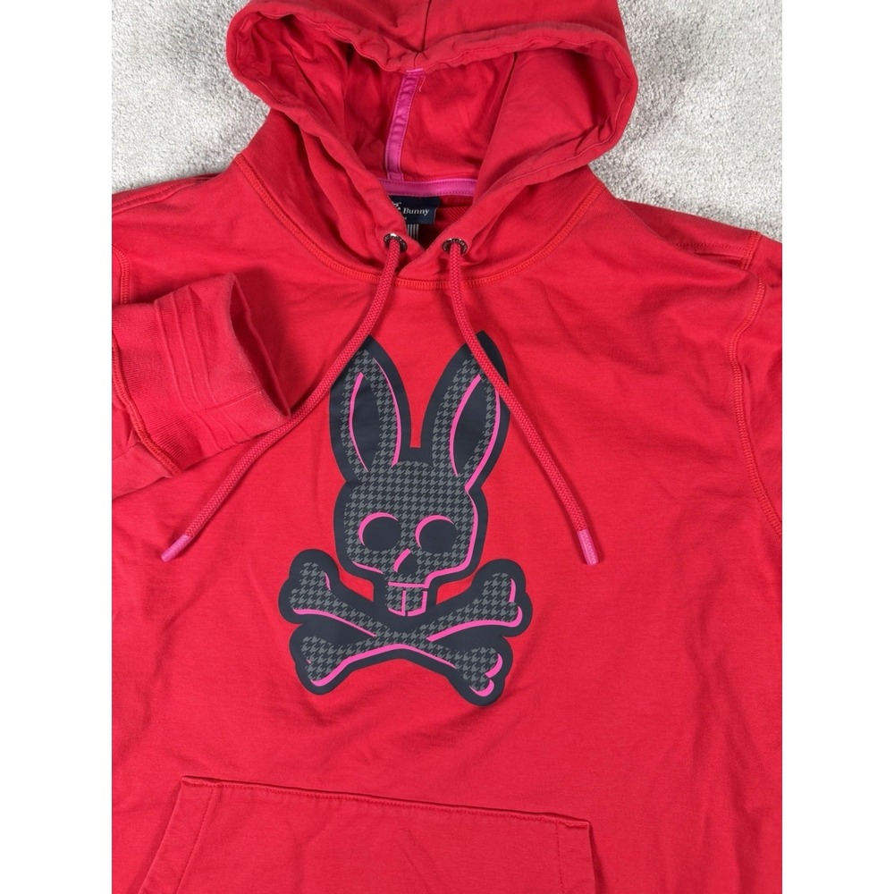 Psycho Bunny Mens M Hoodie Neon Bunny Skull Logo Hooded Sweatshirt *side Slits* - Picture 2 of 13